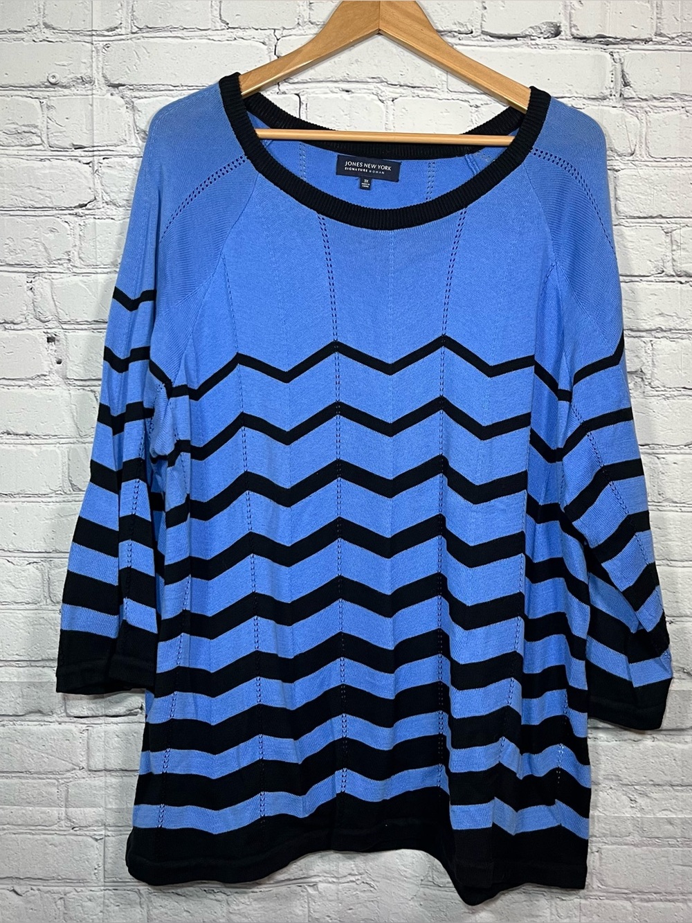 Jones New York Signature Tunic Sweater Womens Size 3X Blue Black Geometric